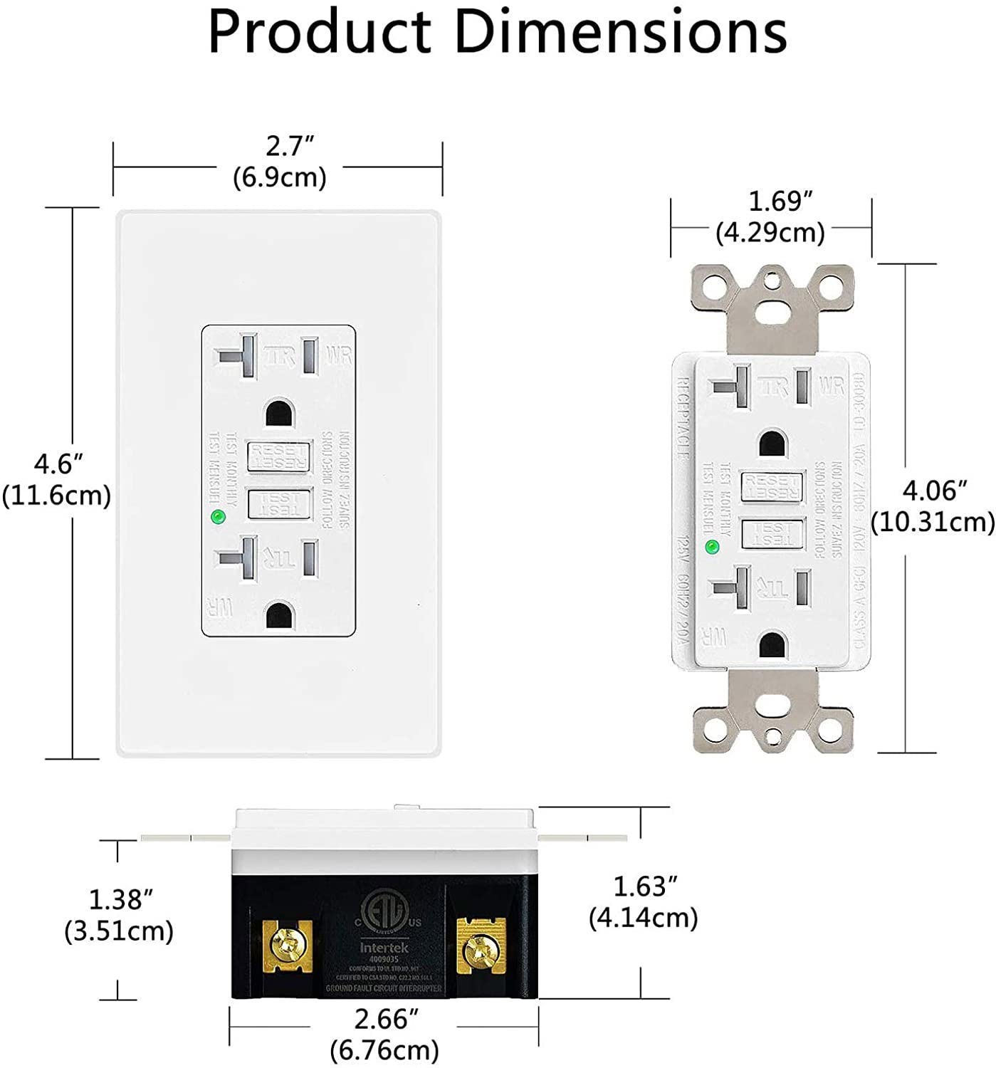1 x Greencycle 20A Self Testing GFCI Outlet Hospital Grade,Residential Grade,ETL