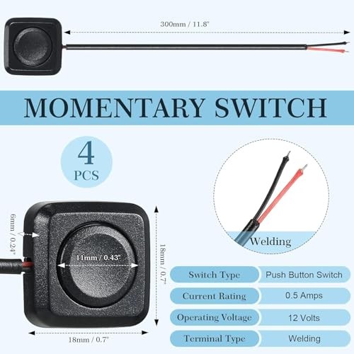 4 Pcs Momentary Push Button Switch 12V Small Black Shell with Black Shell