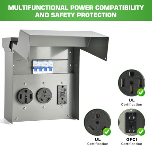 RV Electrical Panel with Breaker, Temporary Power RV Outlet Box with 20 30 50A
