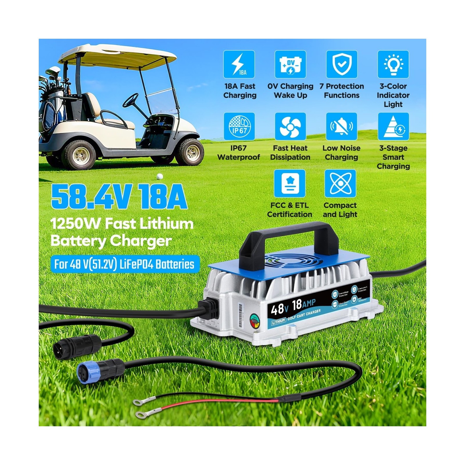 48V 18A Lithium Battery Charger, 1250W Fast Charging & 0V Wake Up 58.4V LiFeP…