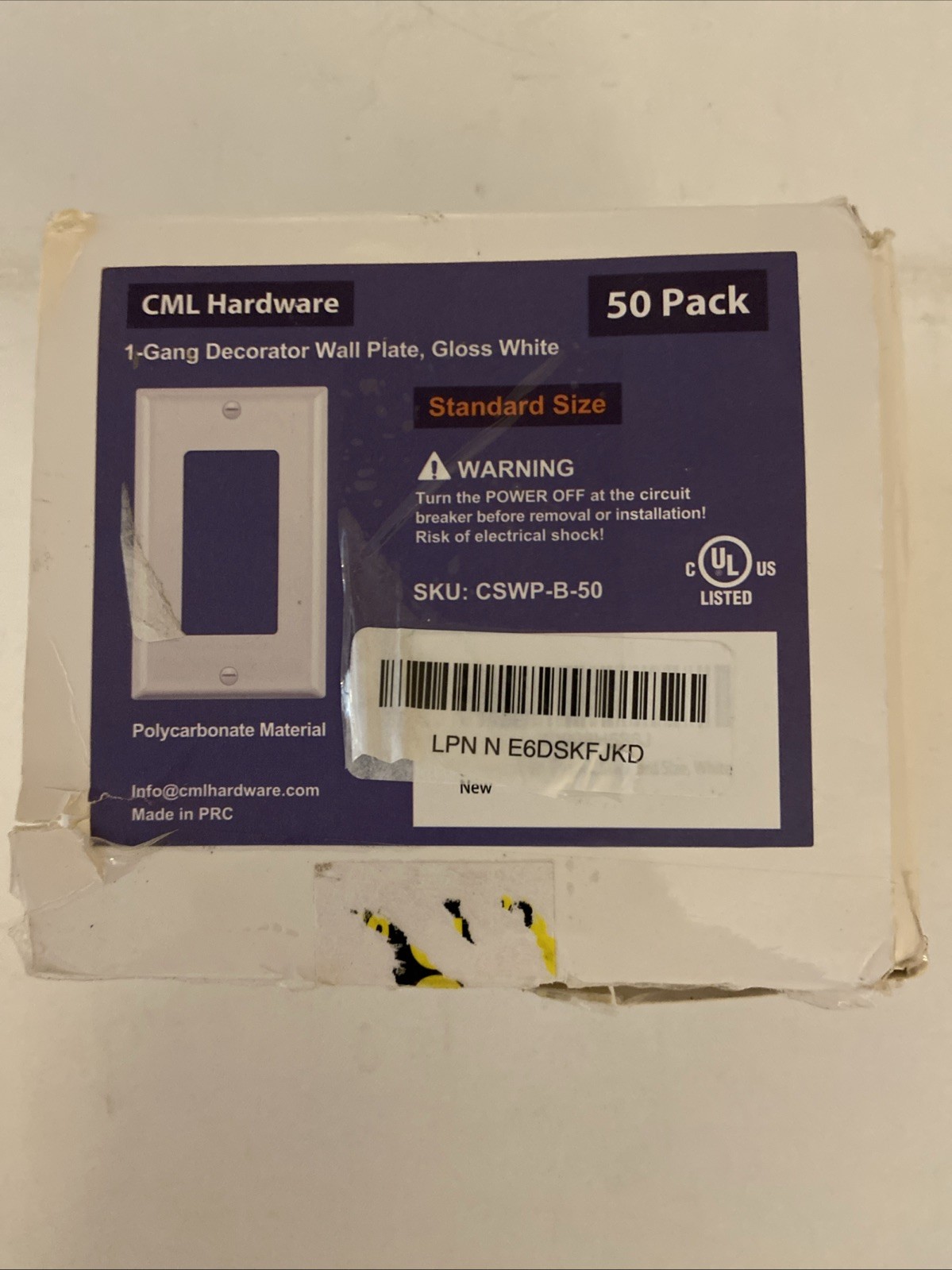 CML Decorator Wall Plates, 50 Pack Electrical 1-Gang 50 Pack, Gloss White