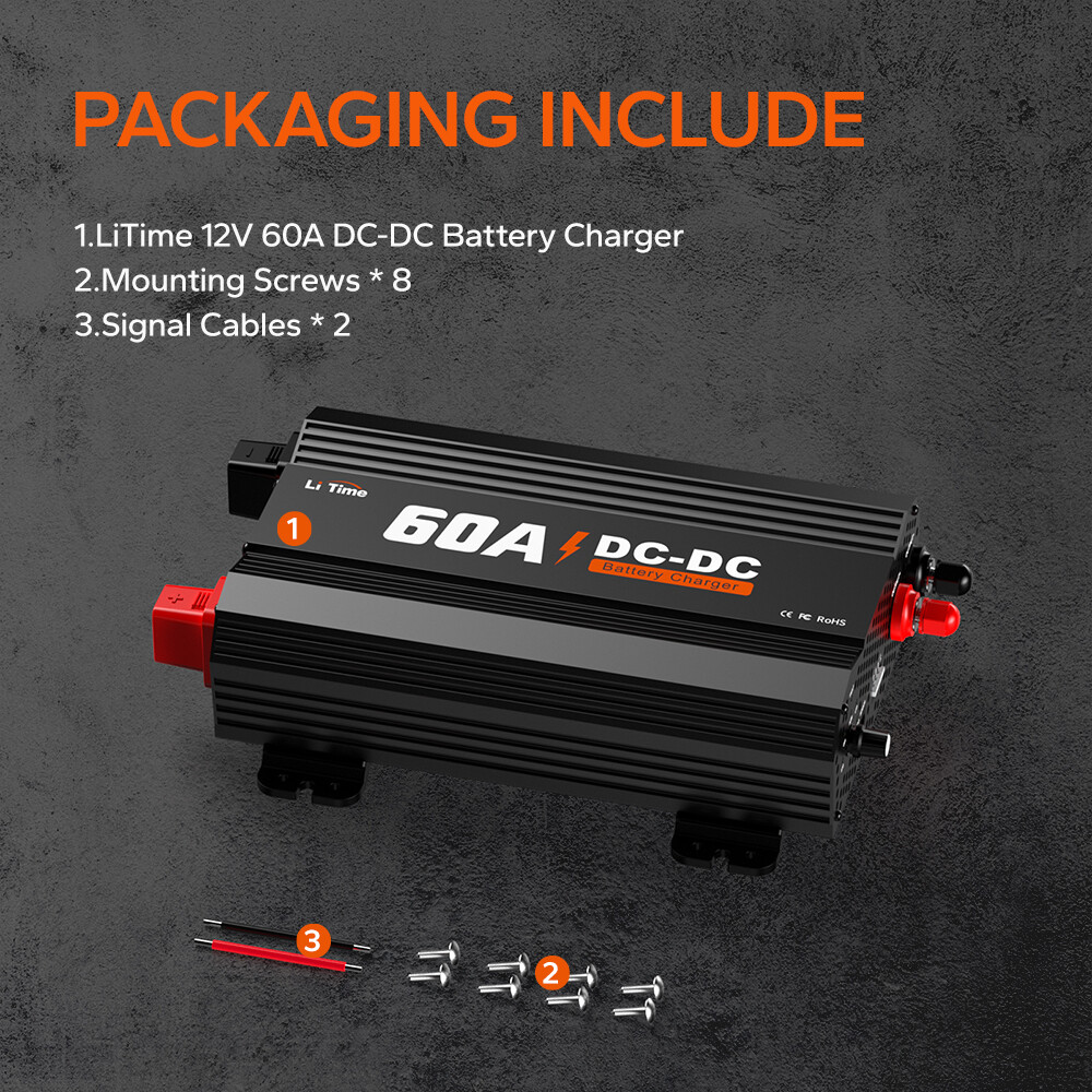 LiTime 12V 60A DC to DC Battery Charger for 12V LiFePO4 Lead-Acid SLA Gel AGM