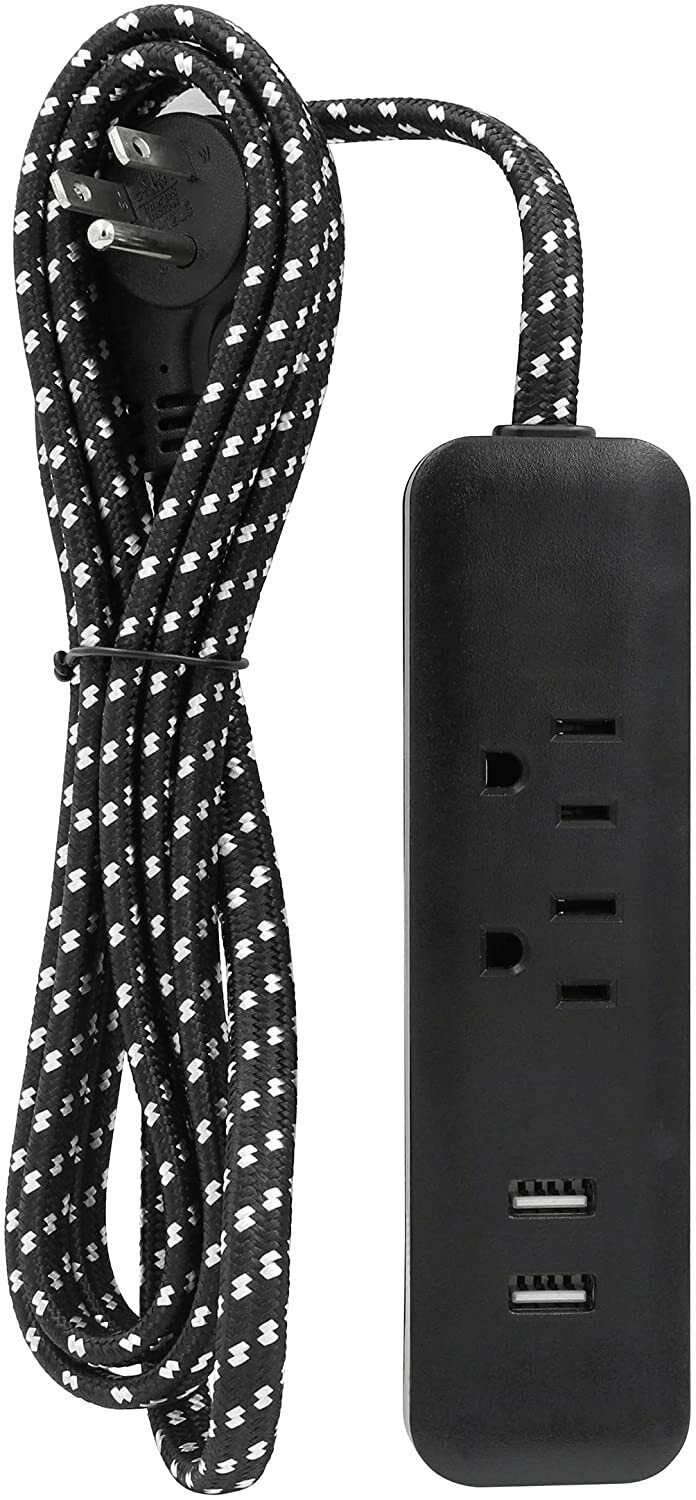 6 Ft 2 Outlet + Usb Charger Designer Fabric Indoor Flat Plug Extension Cord 16/3