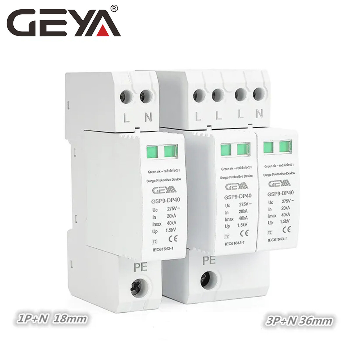 GEYA SPD 1P+N Surge Protector Lightning Protection Arrester Device 20-40kA 275V