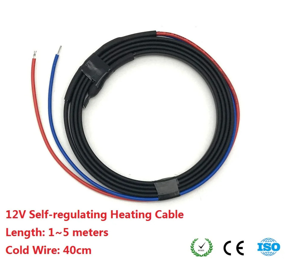 DC12V Pipe Heating Cable 1-5m Self-Regulating Anti-Freeze Low Voltage Wire 40cm