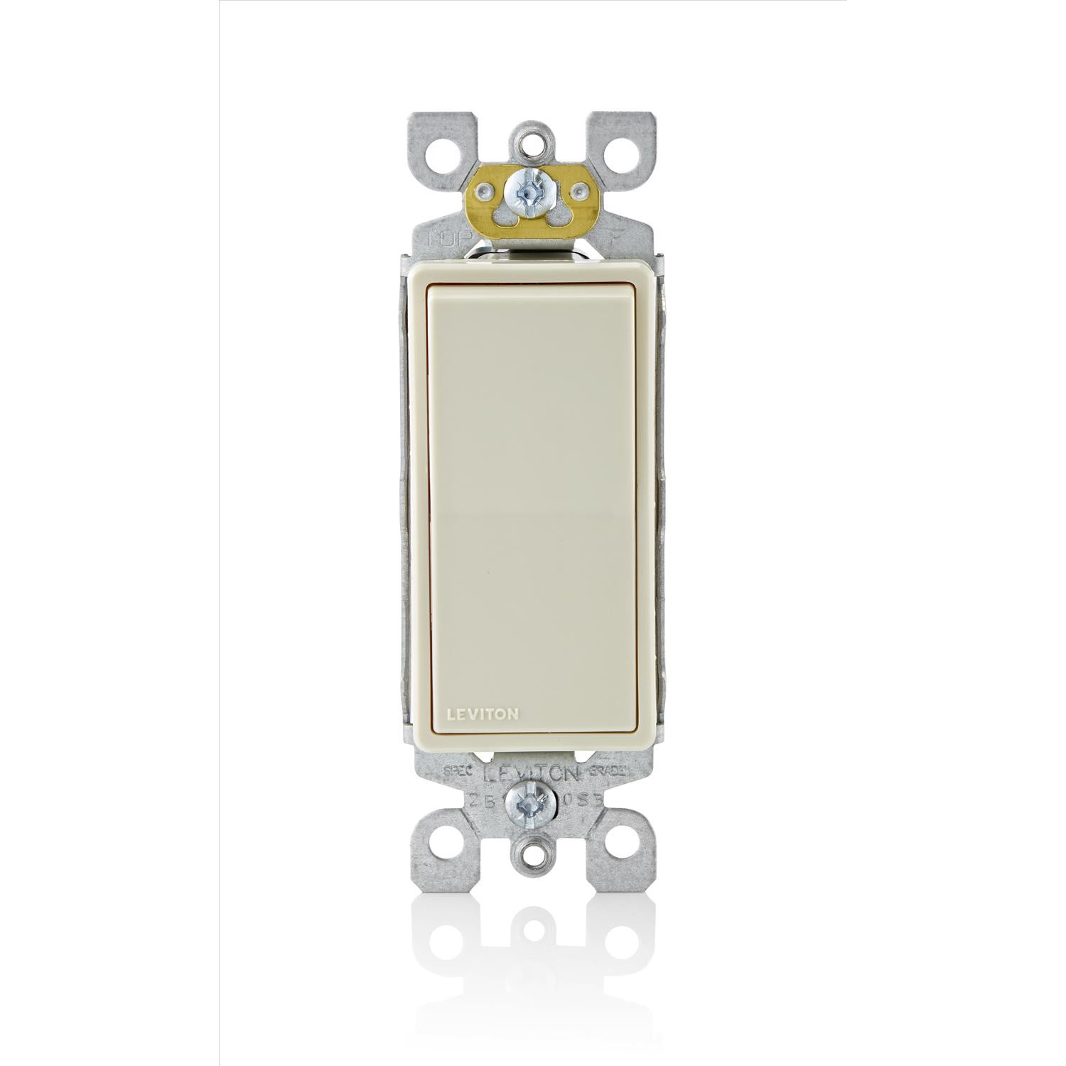 Leviton 05601-2TS Light Almond 1-Pole Rocker AC Quiet Switch 4.2 H x 1.4 W in.