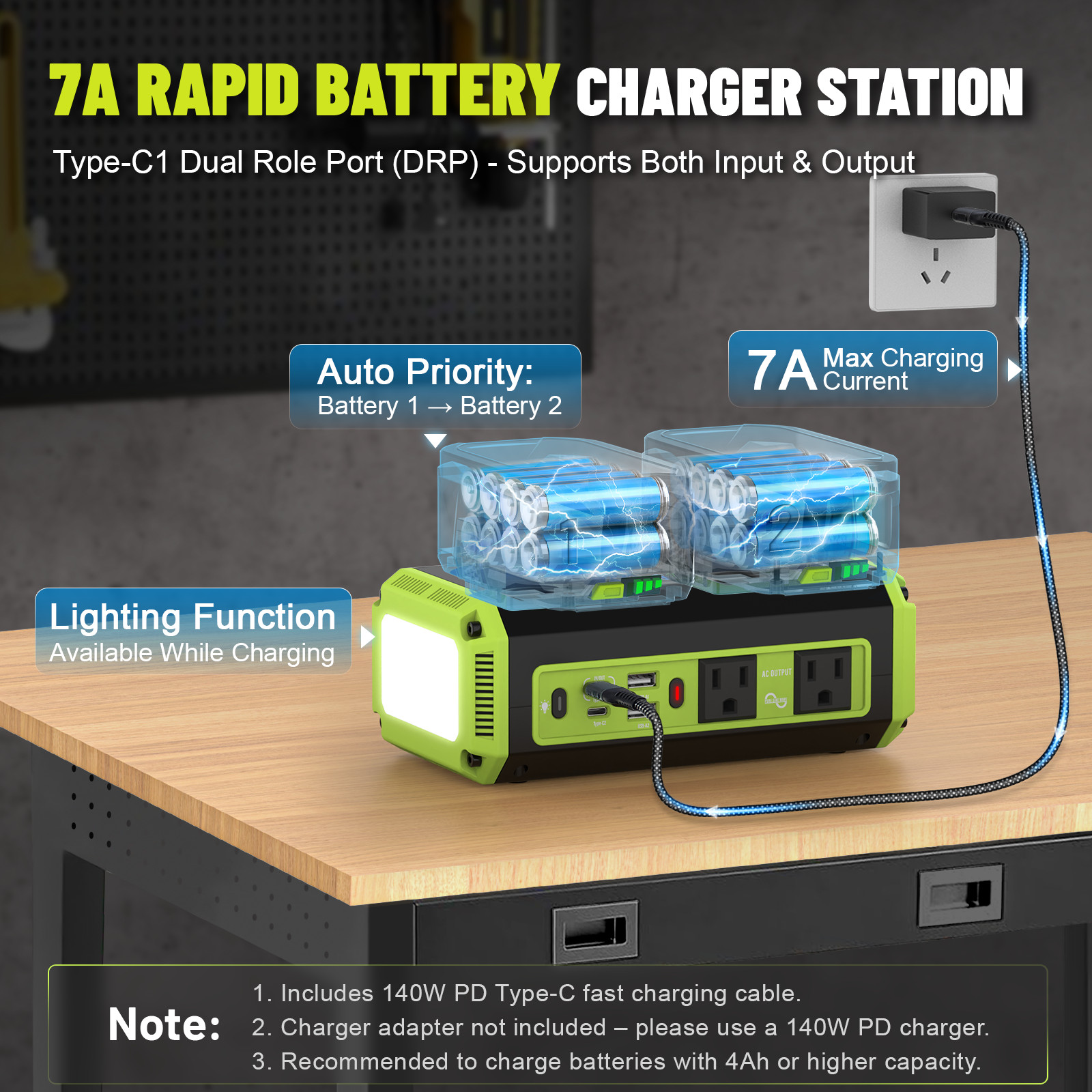 350W Portable Inverter Compatible with Ryobi 18V Battery USB Type-C 140W Home RV
