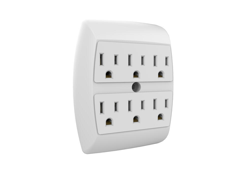 White 2 Outlet into 6 Outlet Adapter Grounded Wall Tap Indoor Electrical Plug