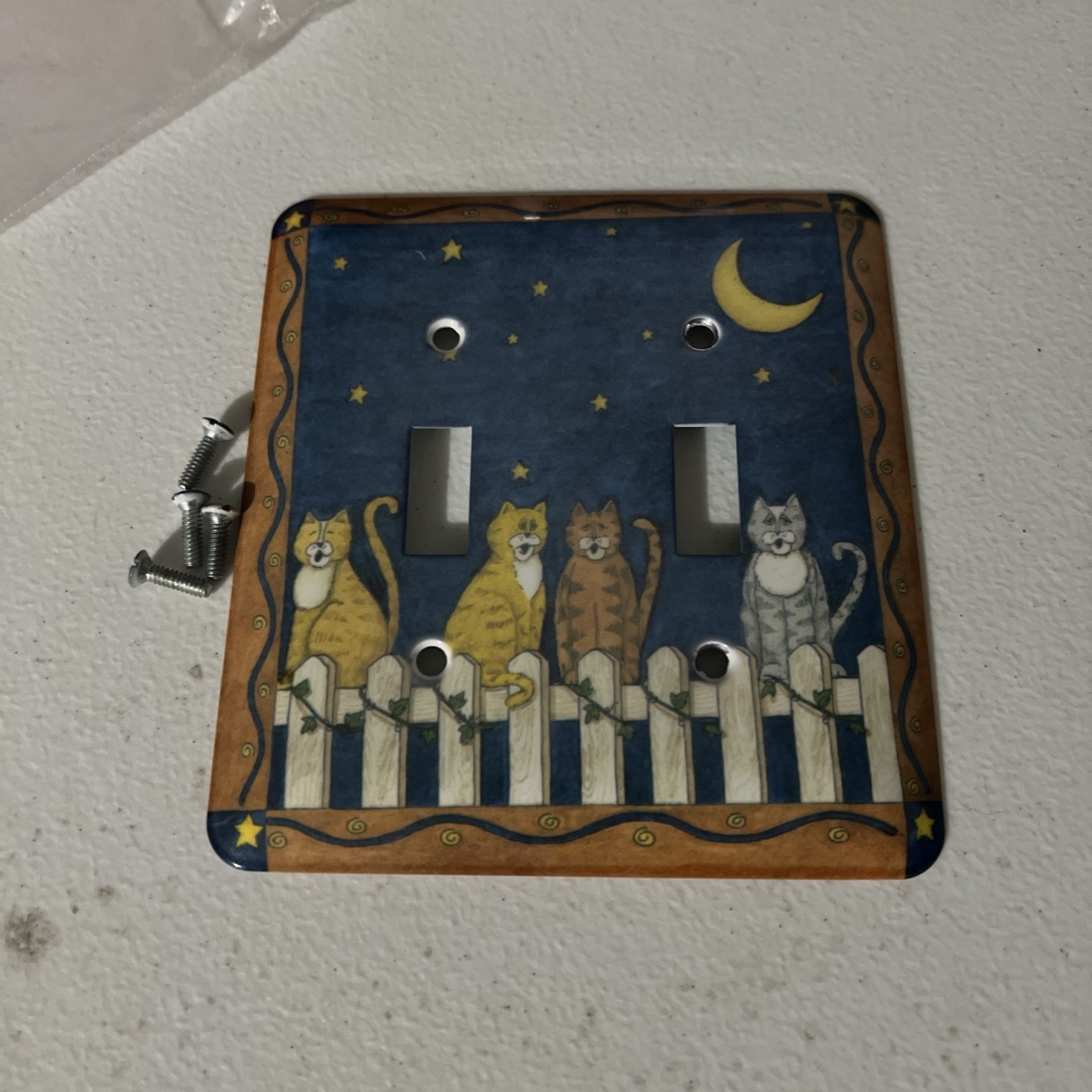 Cats On Fence Metal Double Light Switch Wall Plate Cover Art Molly Dunbar Kitty