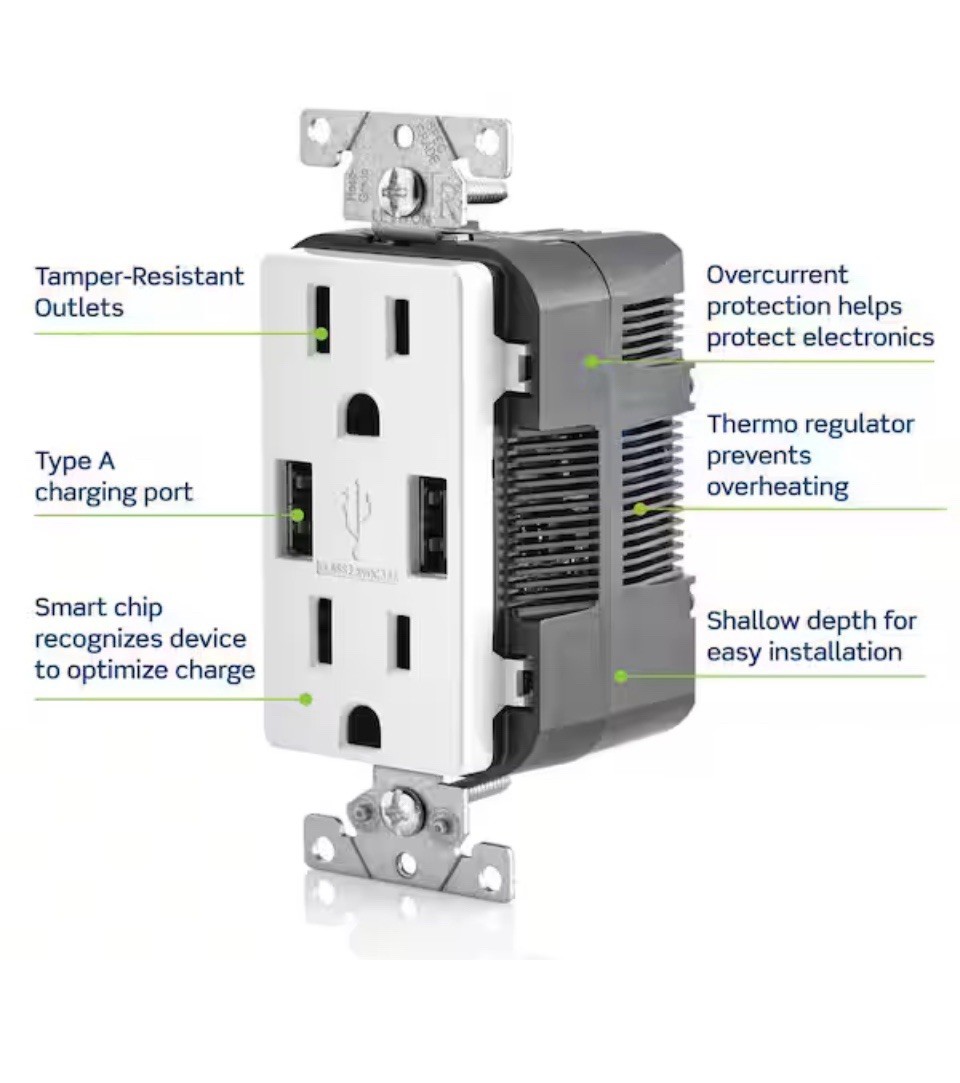 Leviton Decora+ 18W USB-A Duplex Outlet T5632-BW New In Box White