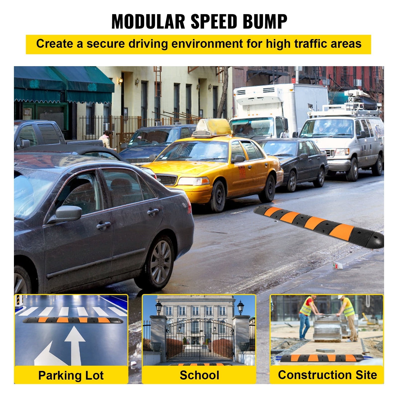Modular Speed Bump 72 Inch 2 Channel 22000 Lbs Load Rubber Driveway Cable
