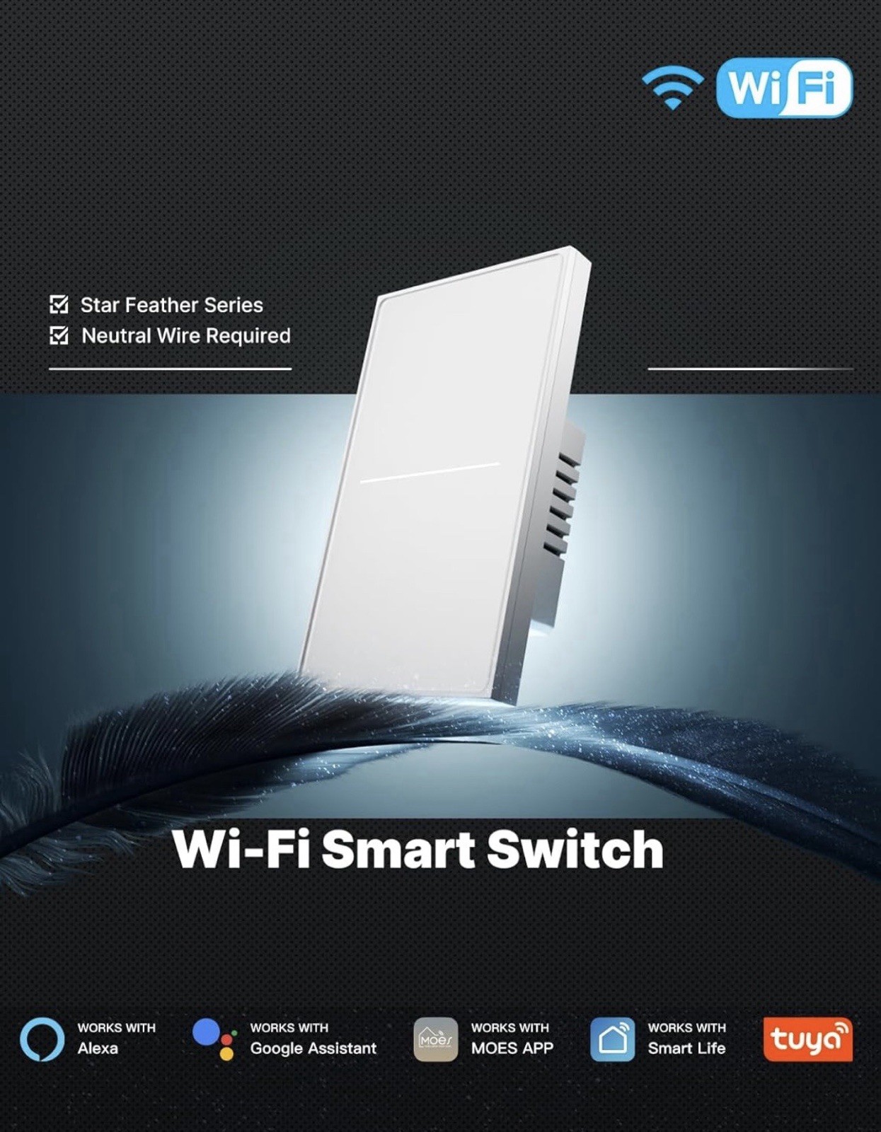 MOES Full Touch Smart Switch, SF(Star Feather 2026 Version) Wall Light Switch