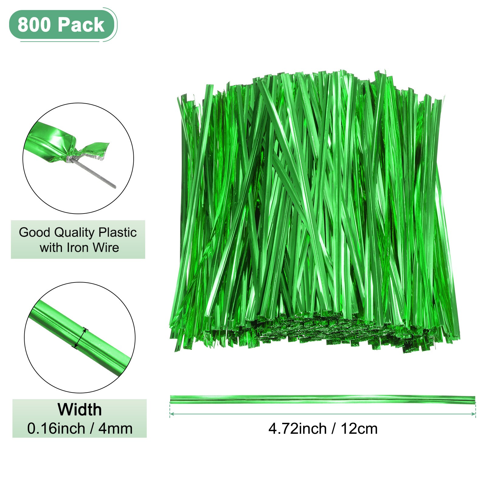 800Pack Metal Twist Ties, 12cm Metallic Twists Tie Bags Twisty-Ties Green