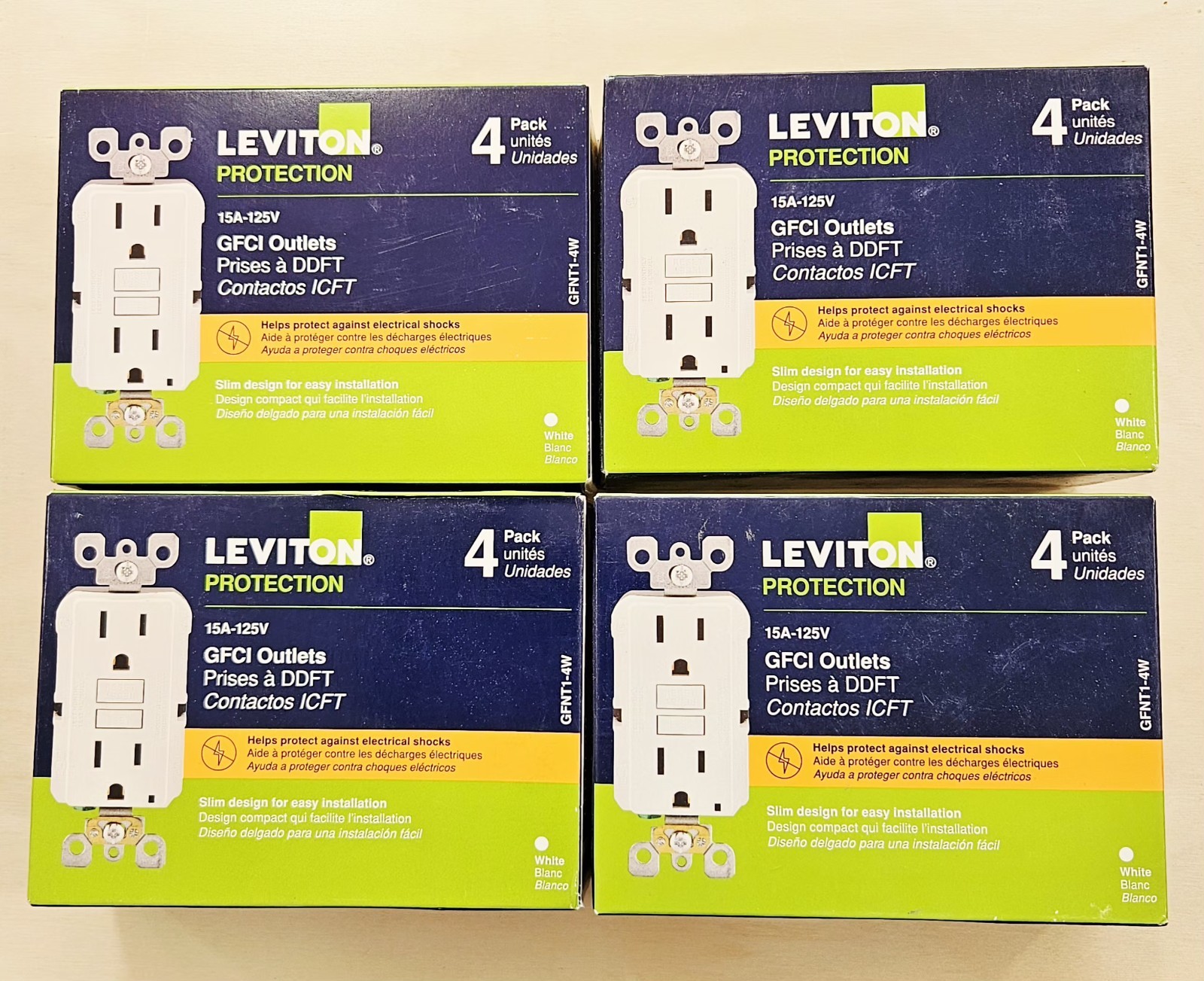 ⚡️Leviton Protection GFNT1-4W – 15A GFCI Outlets – 4 BOXES Of Four – 16 Total