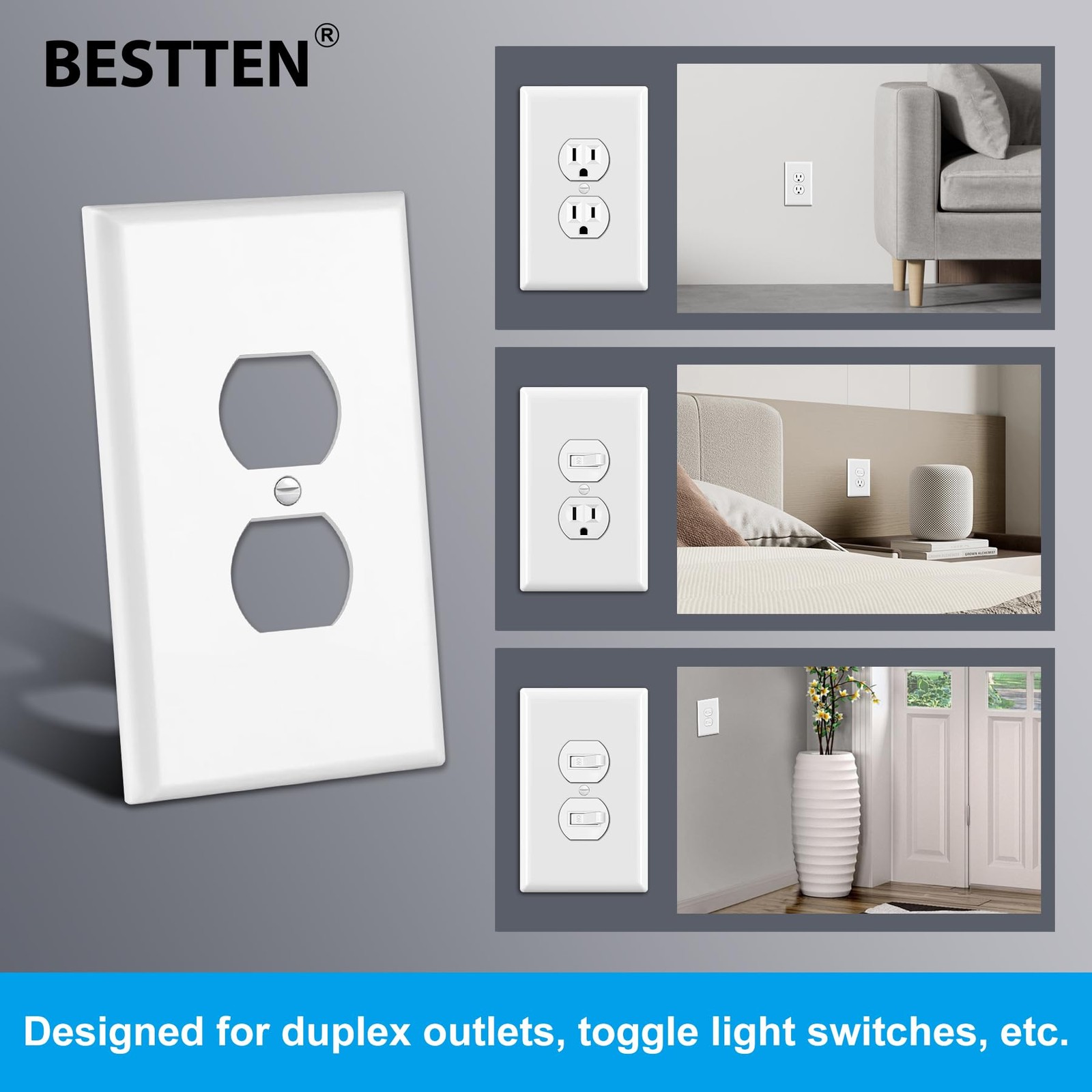 10 Pack 1-Gang Jumbo Duplex Receptacle Outlet Wall Plate Over-Size Unbreakabl