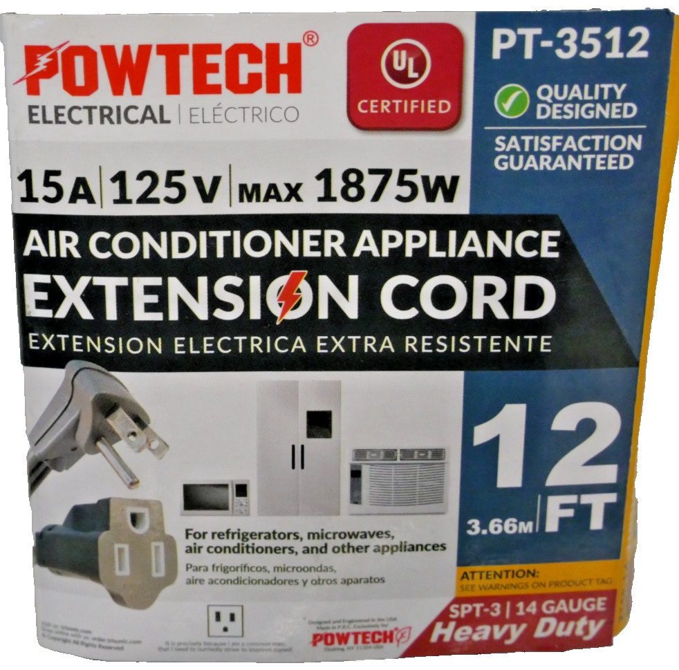 Powtech 12 Ft Heavy Duty Appliance Extension Cord 14 Gauge 15A 125V PT-3512
