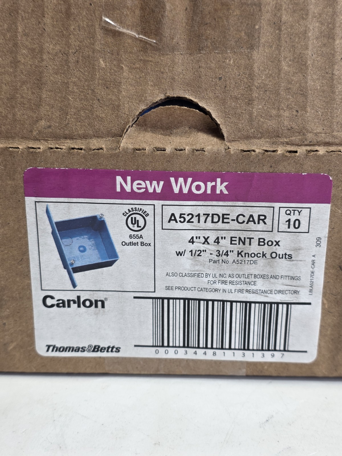 (10) Carlon A5217DE 4”x4” Blue Ent Switch & Outlet Box 1/2” & 3/4” KO’s