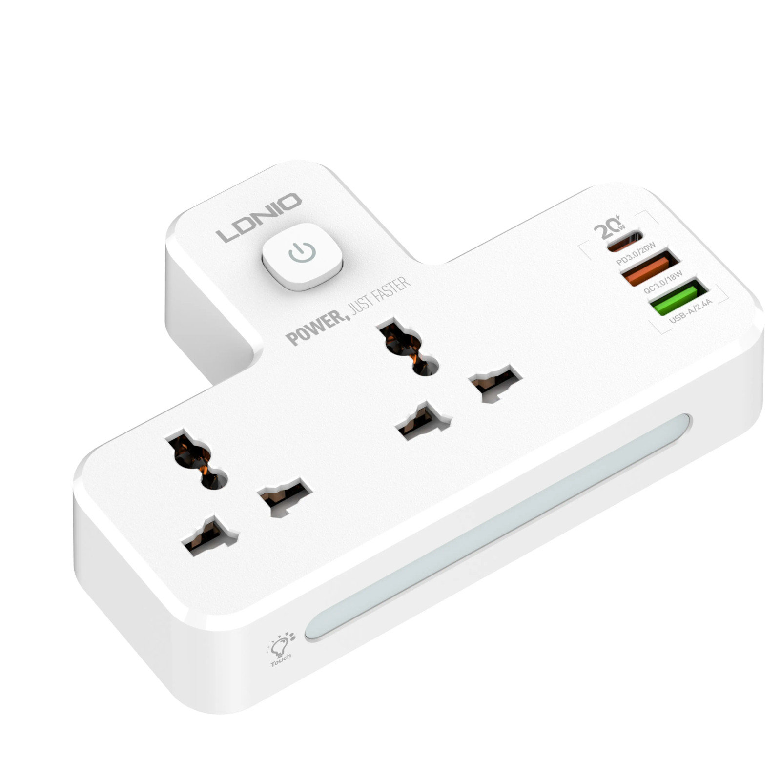 2500W 100-250V Power Extension Strip with 3 USB Ports LED Light 2 Power Outlets