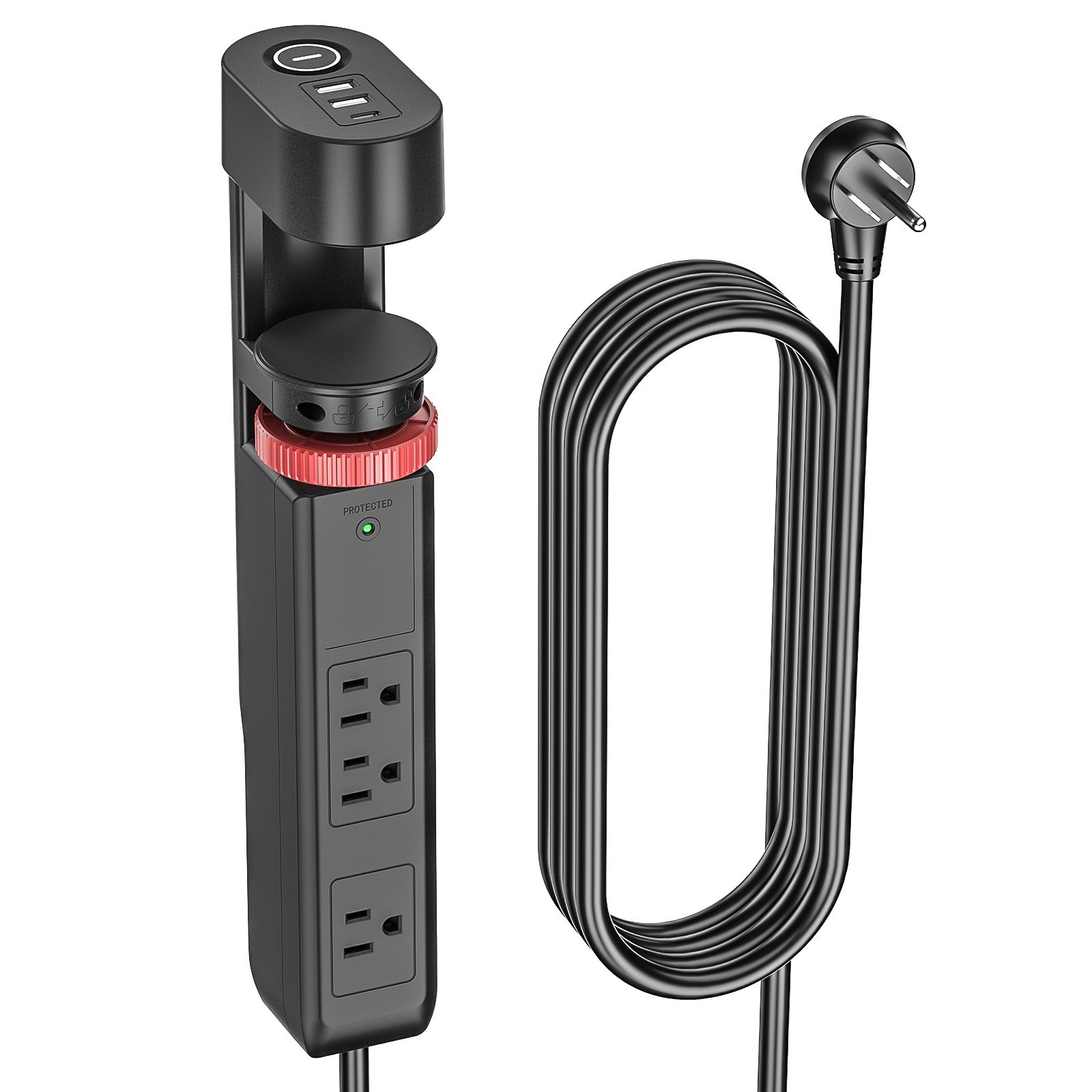 Desk Clamp Power Strip,with USB-C,1020JFlat Plug, 6FT Cord,ETL Listed (15A/1875W