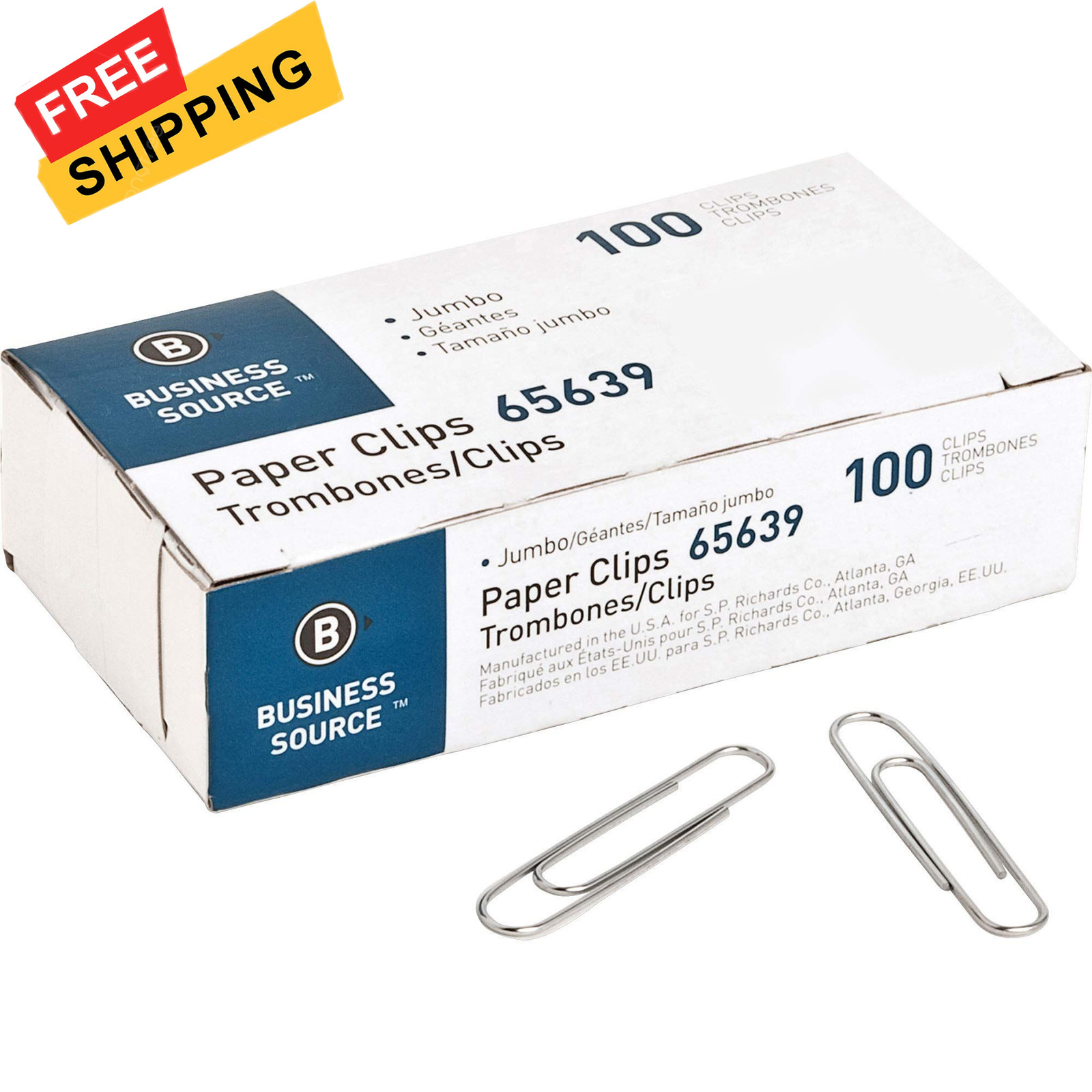 Business Source Paper Clips, Jumbo, .041 Wire Gauge, 1000/ 41 mil, Silver