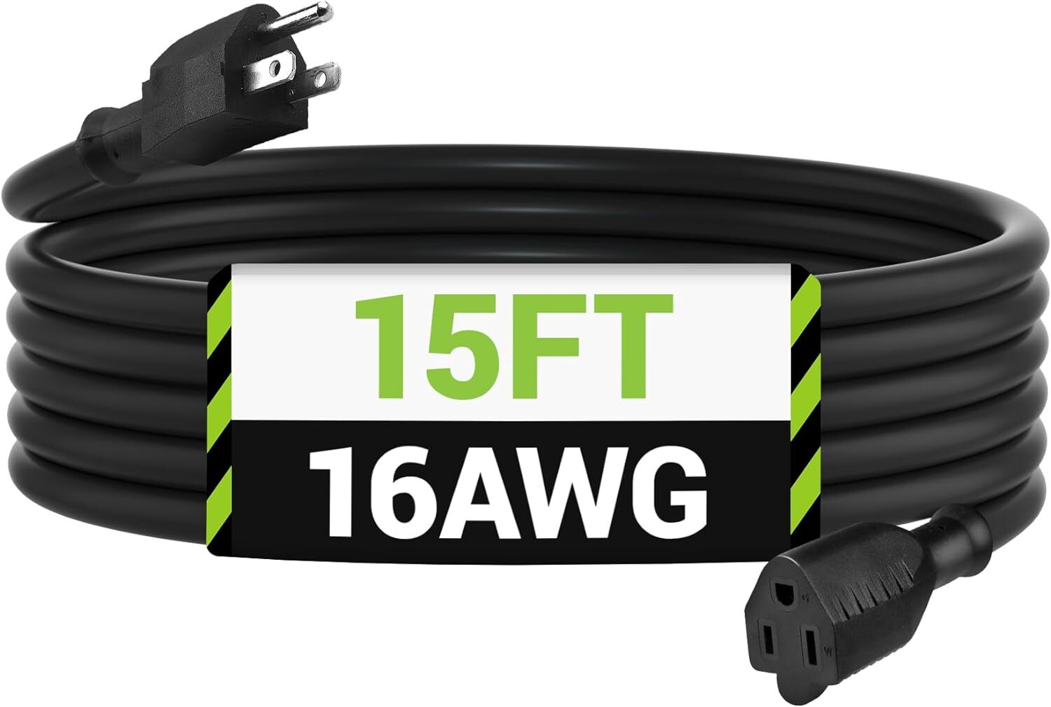 BN-LINK 8/15 ft In/Outdoor Extension Cord 16/3 SJTW, 3-Prong Grounded Plug, ETL