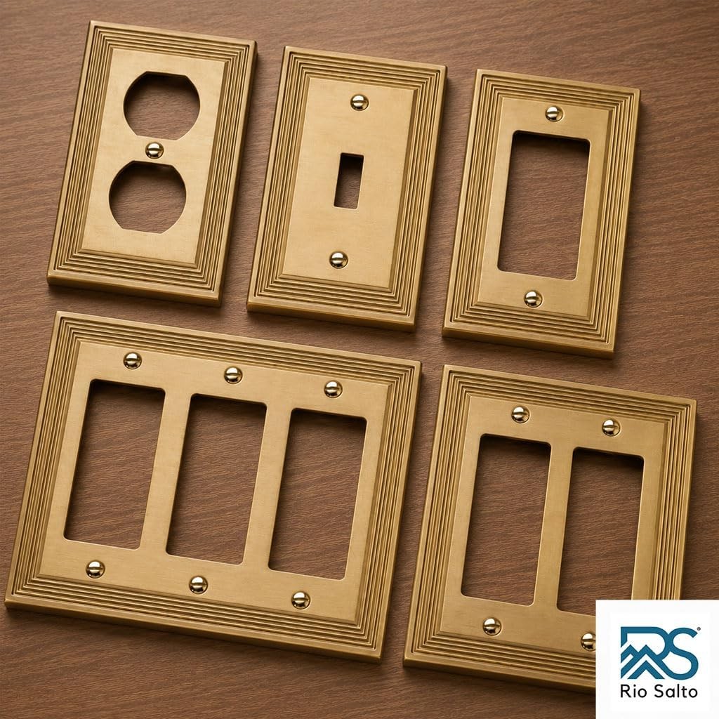 Duplex Outlet Covers Receptacle Wall Plates Brushed Brass Gold Metal Decorative