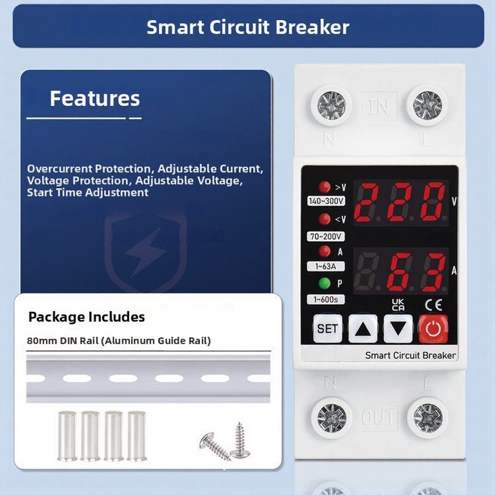 63A Adjustable Overvoltage Protector for AC220V 110V Circuit Applications
