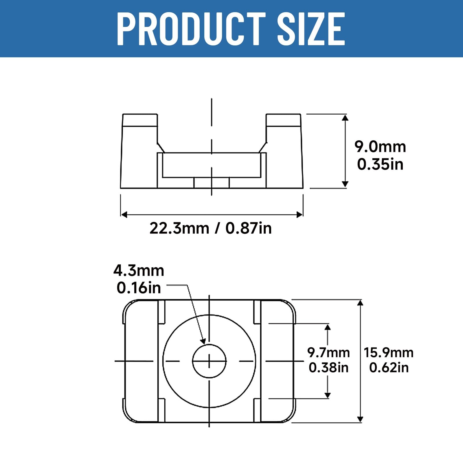 100Pcs Cable Tie Mount Base, 9mm Black(100 of Pack), Pack)