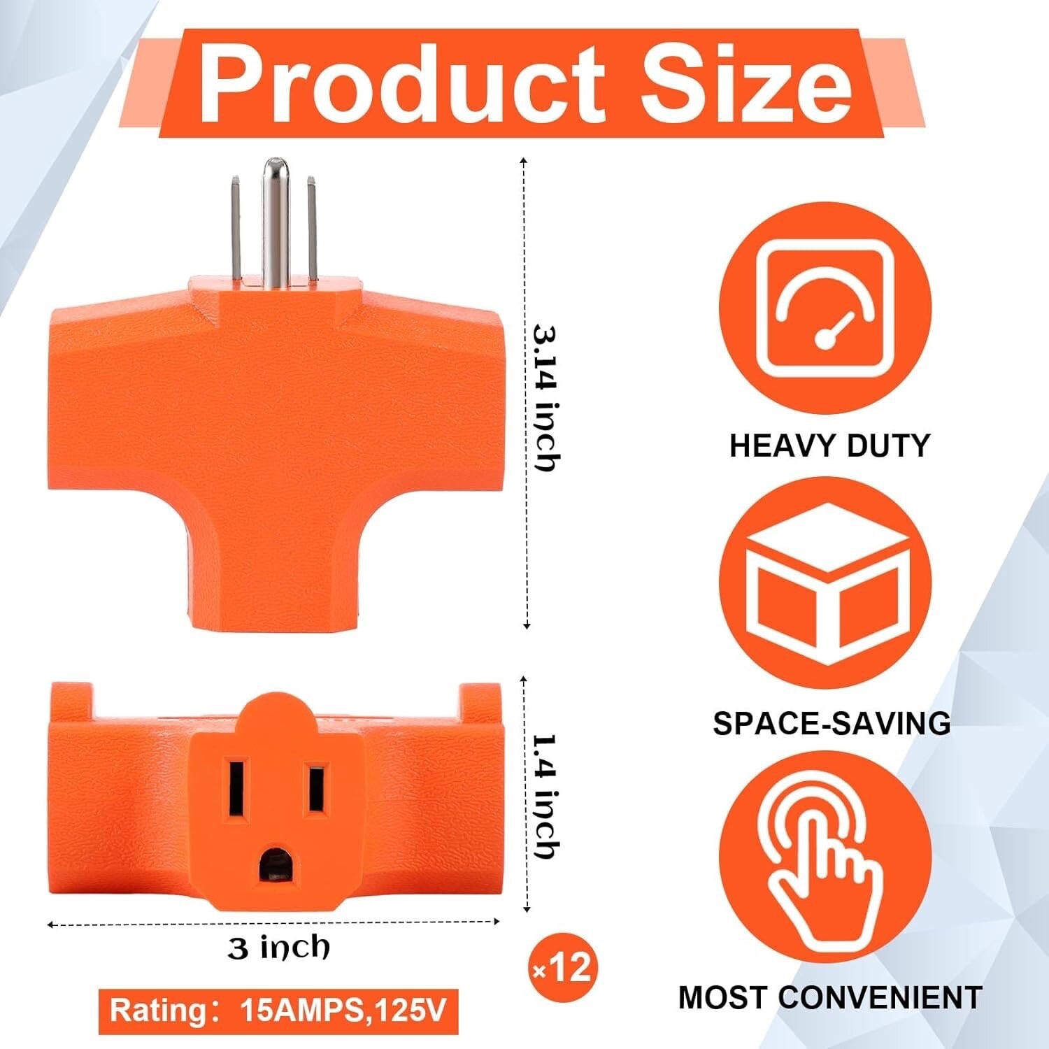 4-pack 3 Way Plug Adapter 3 Prong Outlet Splitter Power Adapter Outdoor15a 125v