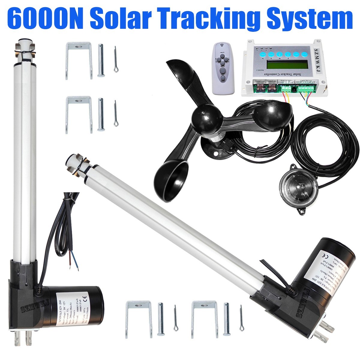 Dual Axis Solar Tracker W/ 6000N 16″ Linear Actuators Controller Anemometer Kits