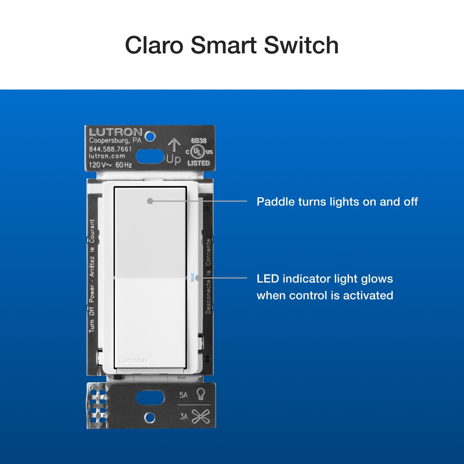 Lutron Claro Smart Switch 3-Way Kit for Caseta Smart Lighting, Includes Wall …