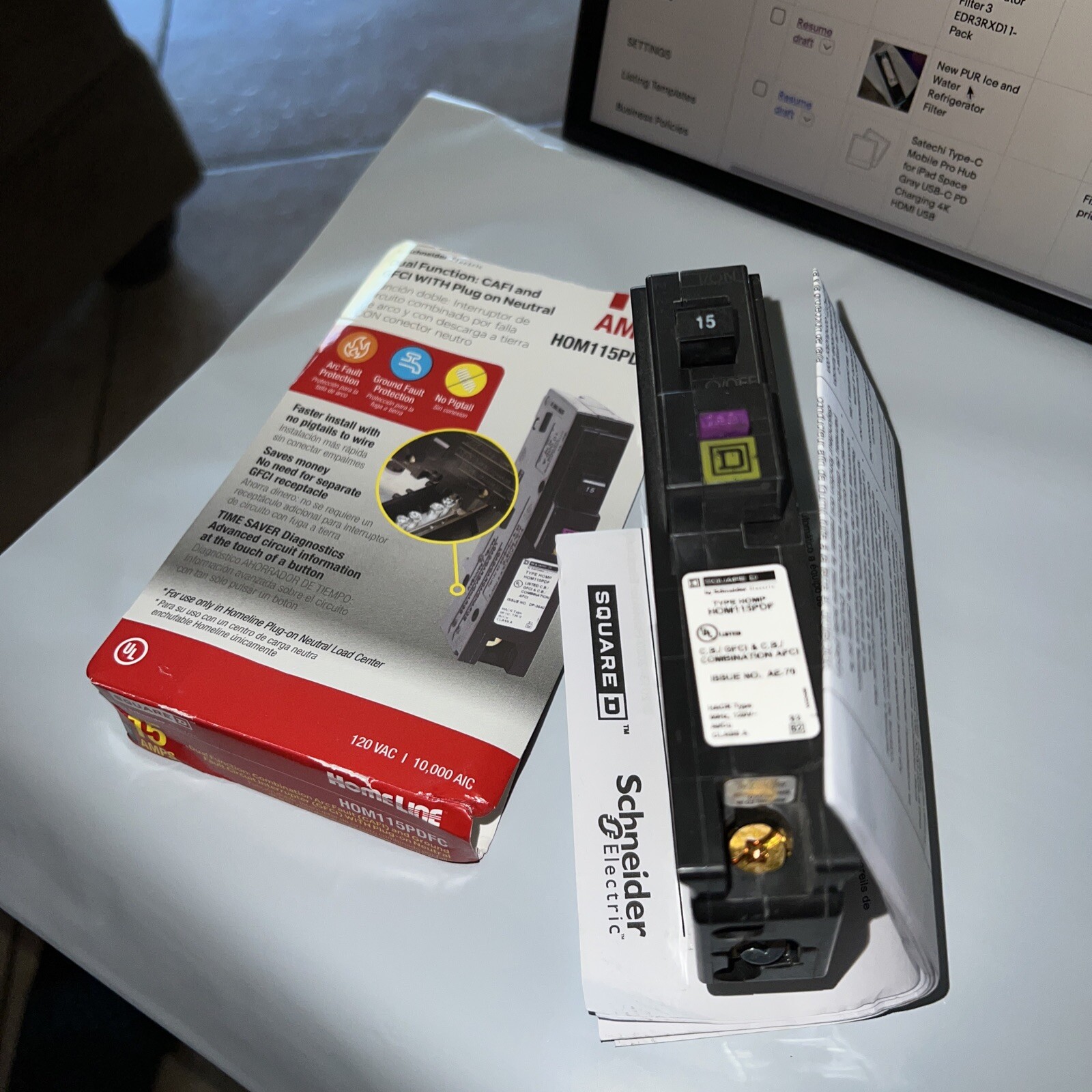 Square D HOM115PDFC 120V Home-Line Plug-in Neutral Mini Circuit Breaker AE-70