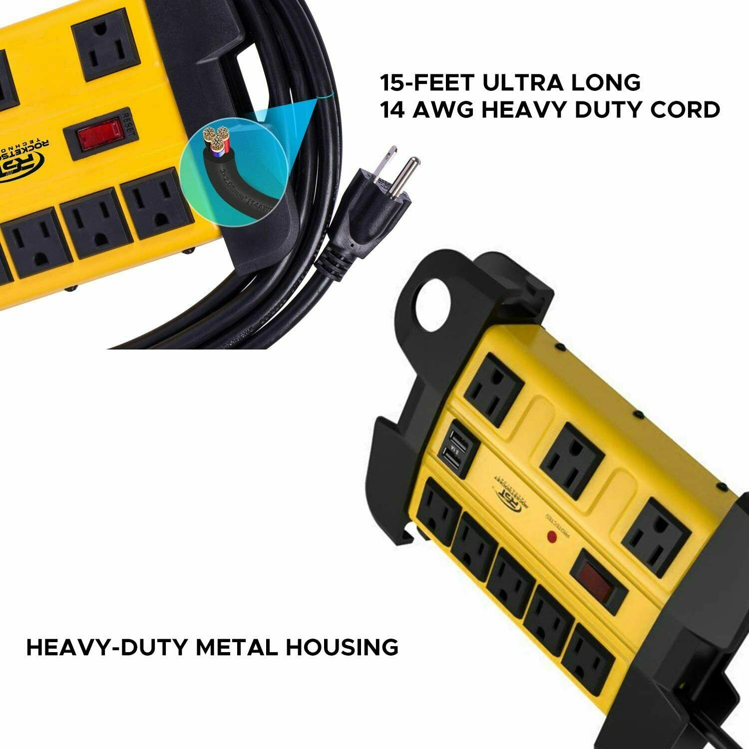 8 outlets+2 USB port,Heavy Duty Power Strip 1350J Surge Protector 15 feet cord