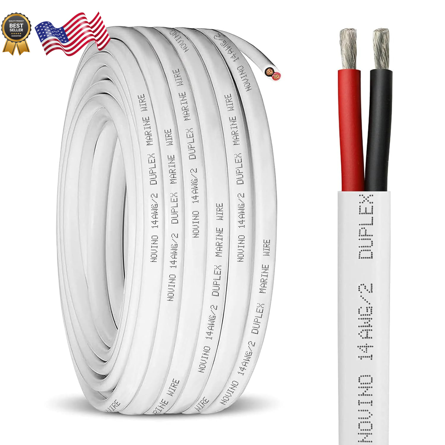 14 AWG Marine Grade Duplex Wire 200ft Tinned Copper Red & Black Cable