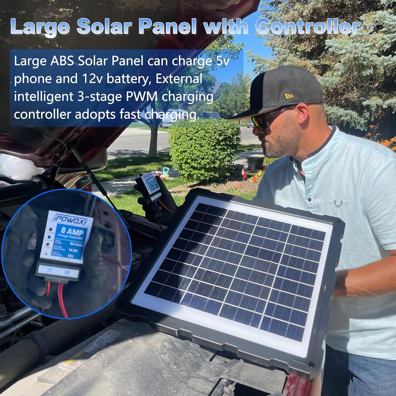 POWOXI-Upgraded-20W-Solar-Battery-Charger, Smart 3-Stages PWM Charge Controller