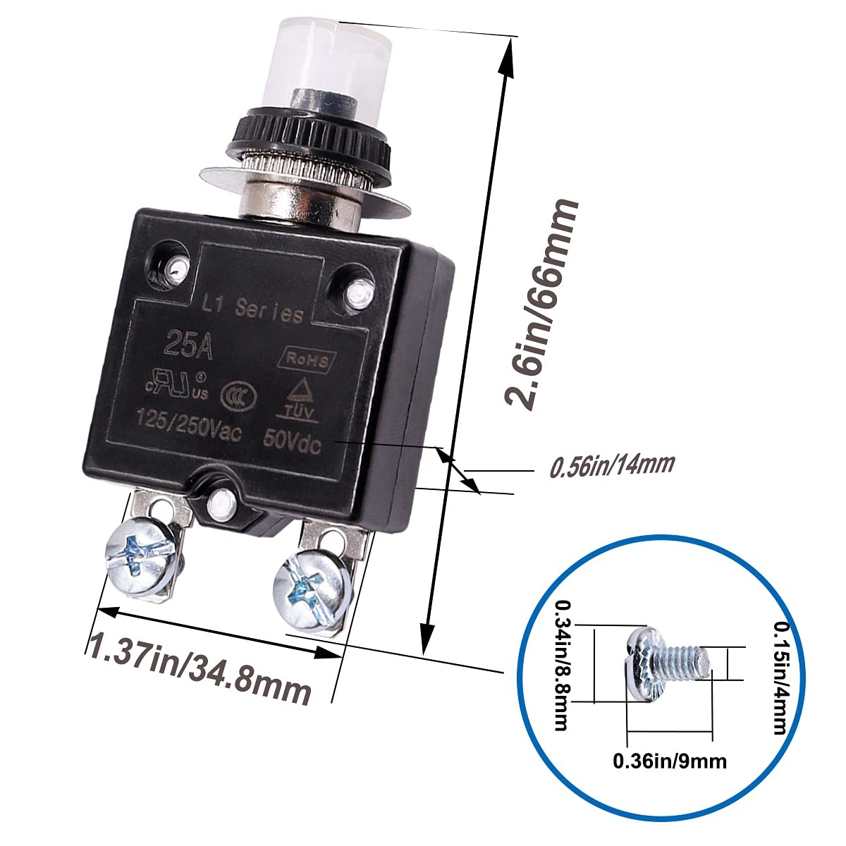 mxuteuk 2Pcs 30Amp Circuit Breakers Push Button Manual Reset 125/250V AC 30A
