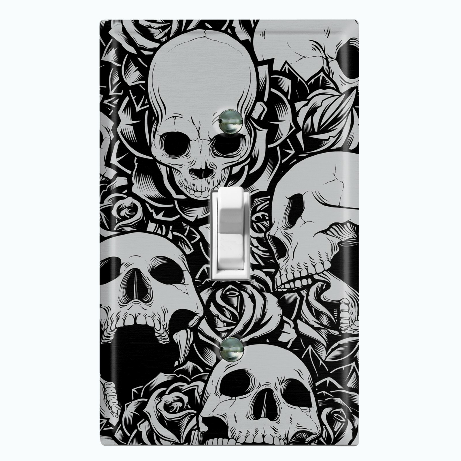 Metal Light Switch Cover Wall Plate For Room Skulls and Roses Flower Gray SKL003