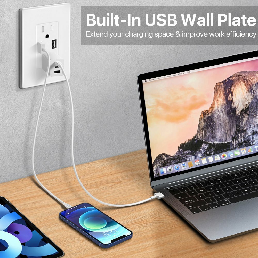 LOT Dual USB Wall Outlet Fast Charger Port With 15A Electrical Receptacles Panel
