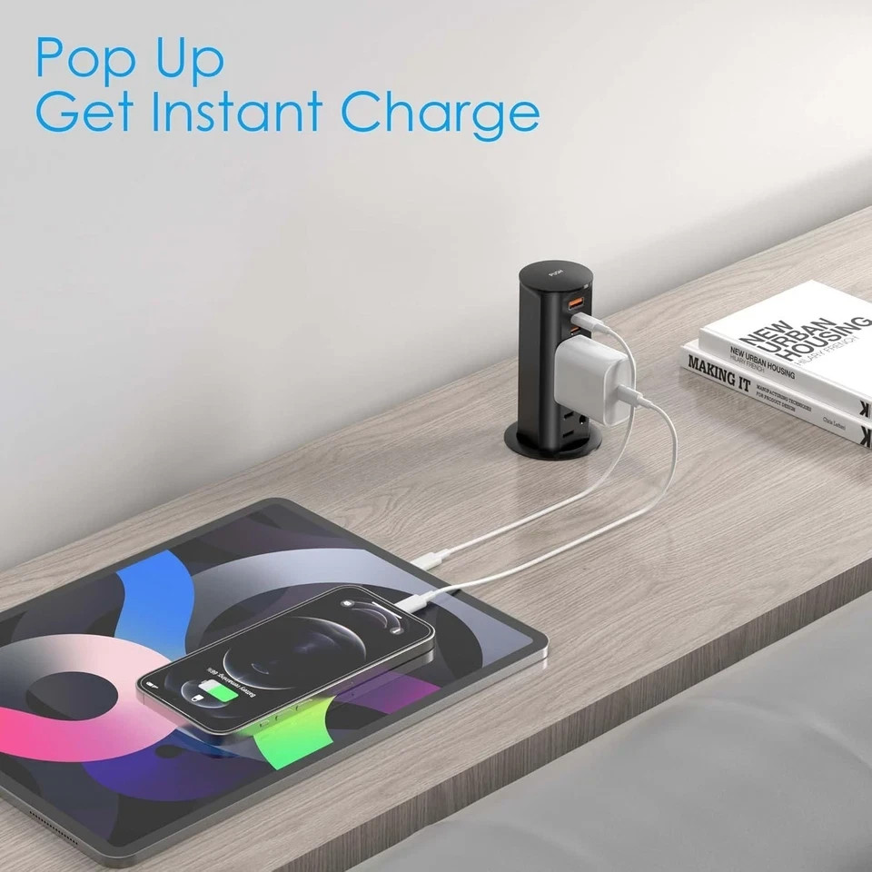 ANNQUAN Space Saver 2 inch Pop Up Outlet For Countertop W/ 2 Outlets & USB Ports