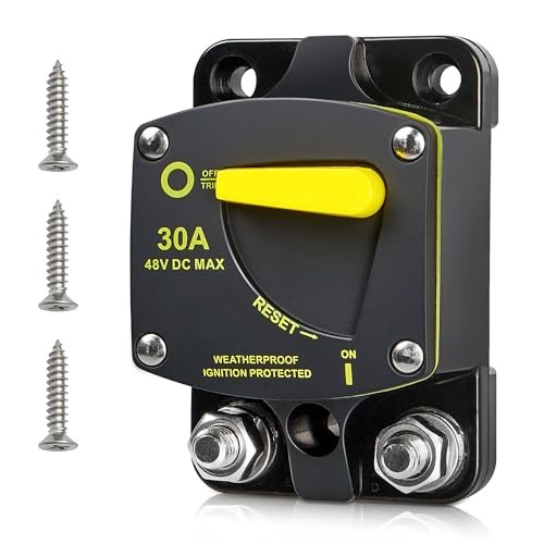 30A Circuit Breaker DC 12-48V W/Manual Reset Manual Reset for Car Audio RV