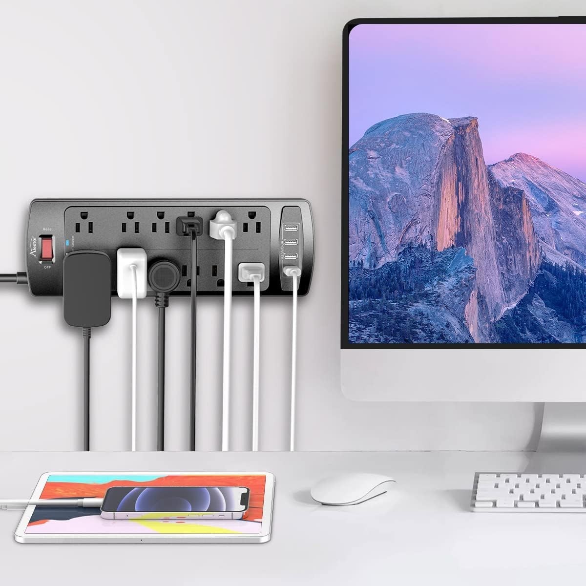 Smart Charging 12-Outlet Power Strip & 4 USB Ports – 6 ft, Black, Listed