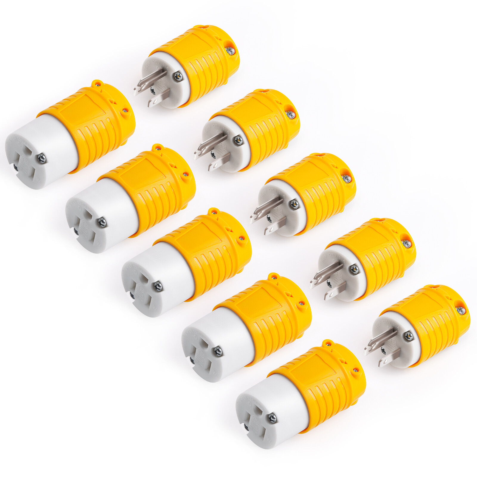 5Pack 15A 125V Extension Cord Ends Male & Female Replacement Plug Connector Set