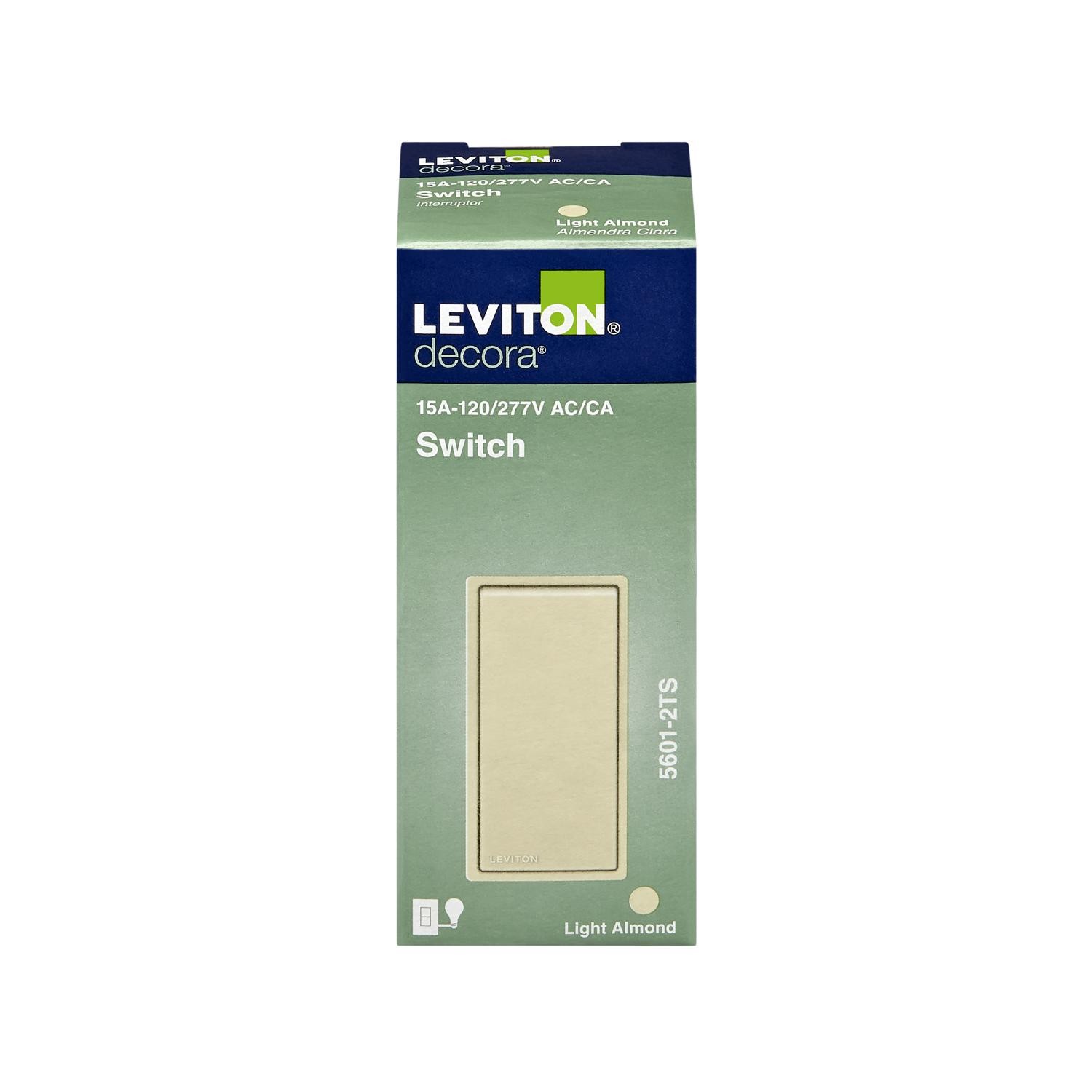 Leviton 05601-2TS Light Almond 1-Pole Rocker AC Quiet Switch 4.2 H x 1.4 W in.