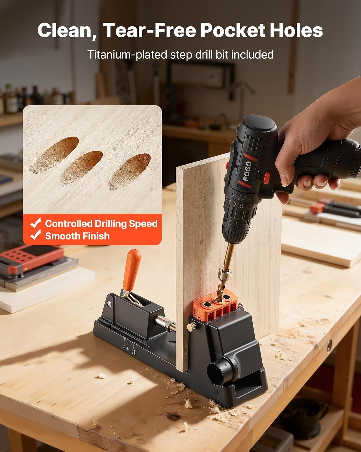 VEVOR Pocket Hole Jig Kit, 1/2″ to 1-1/2″ Adjustable, Lightweight Jig Pocket…
