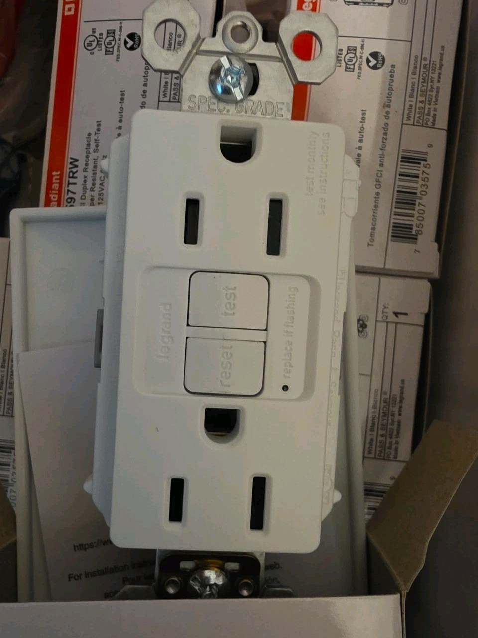 Legrand Radiant 1597-TRW 15A Self-Test GFCI Receptacle Outlet Tamper Resistant