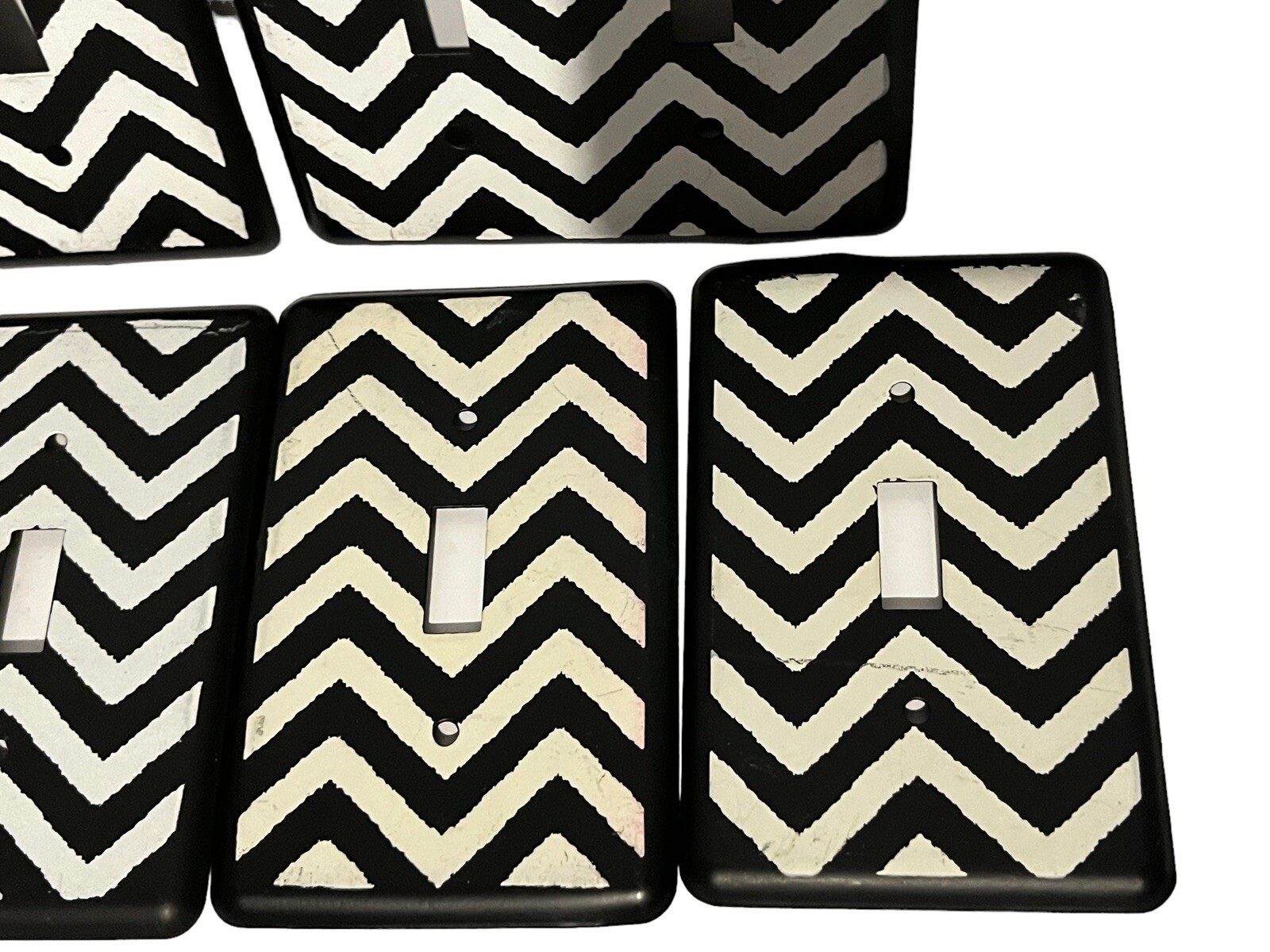 Chevron Zig Zag Black and White Metal Wall Decor Light Switch Plates Lot of 6