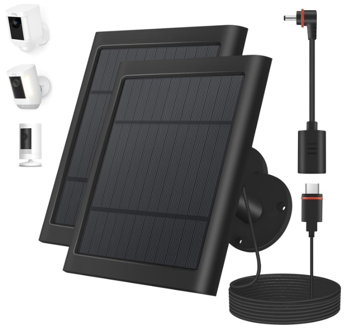 Solar Panel for Ring Camera, 4W, 10FT/3M Long Cable with USB-C, 2 Pack, Black…