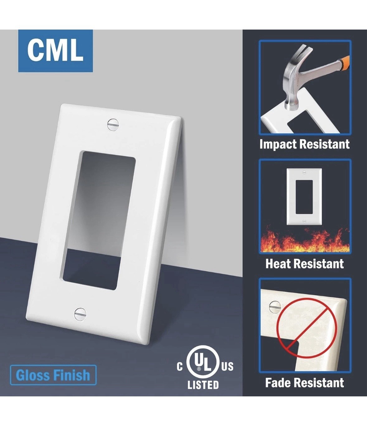 CML Decorator Wall Plates, 50 Pack Electrical 1-Gang 50 Pack, Gloss White
