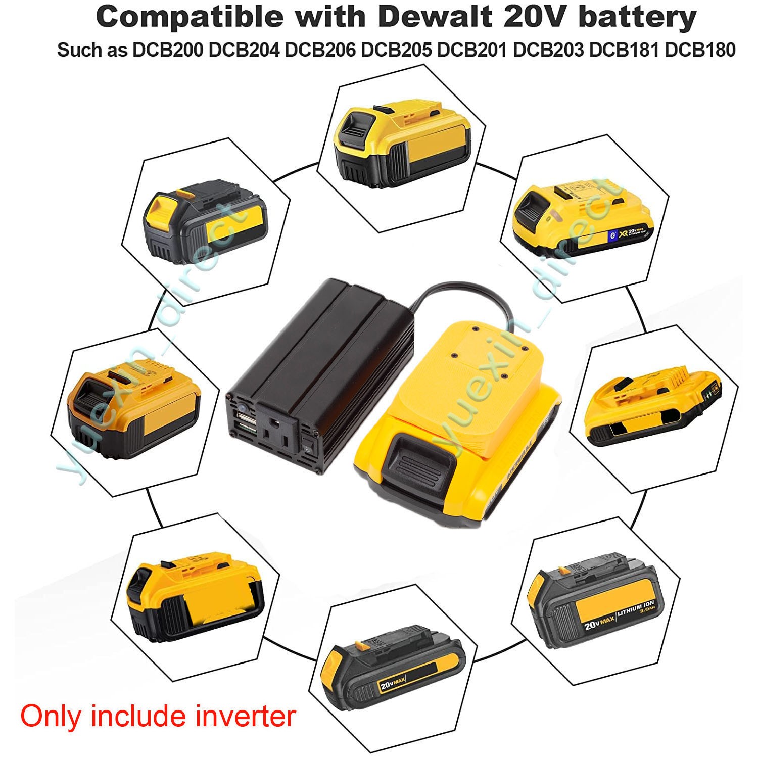 For Dewalt 20V Battery Power Inverter Converter DC 15-21V To AC 110v w/USB US
