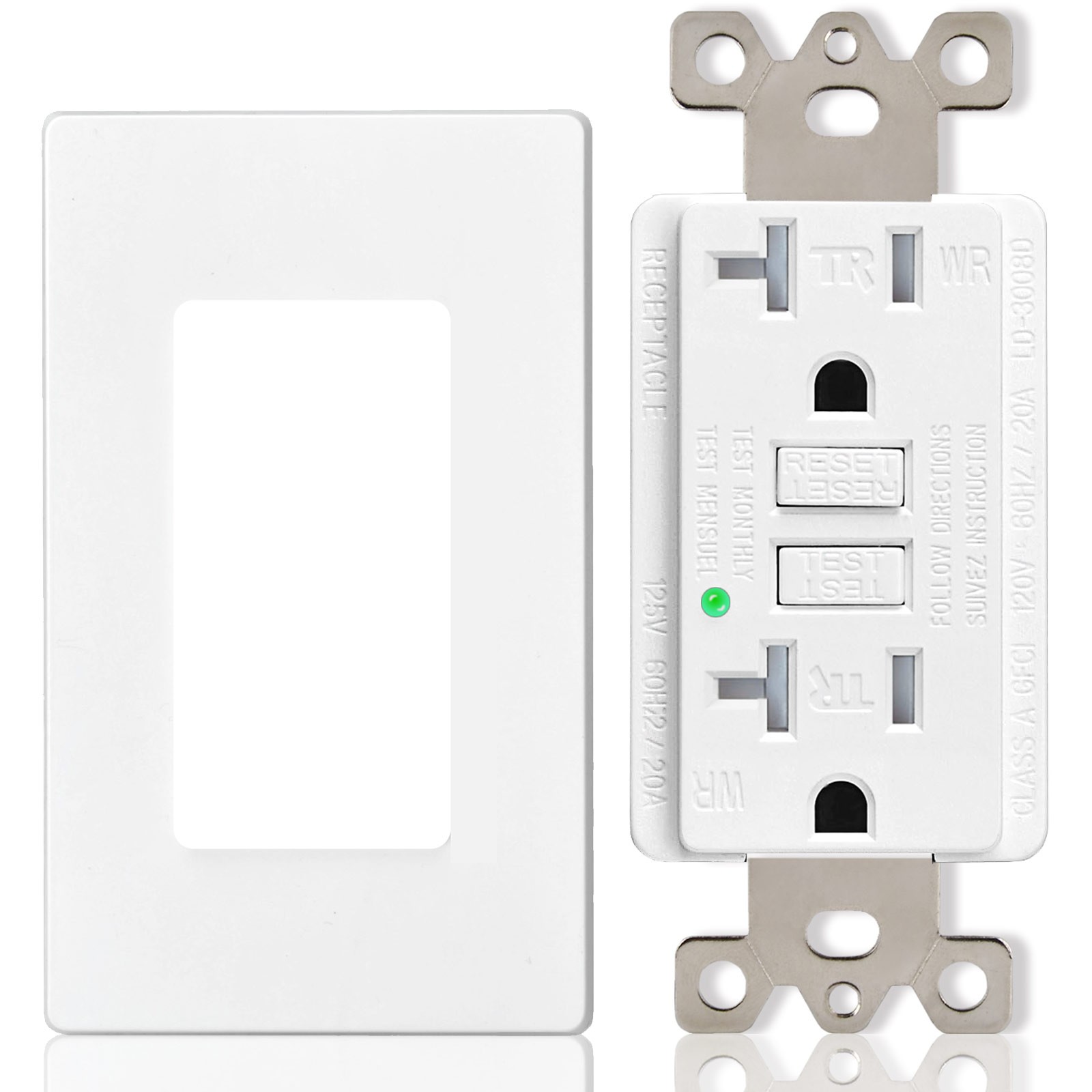 Electric Outlet Bathroom GFI Receptacle Plug Tamper-Resistant TR WR with Plate